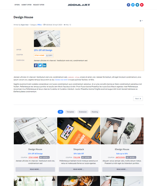 Offer details Joomla template - JA Campaign