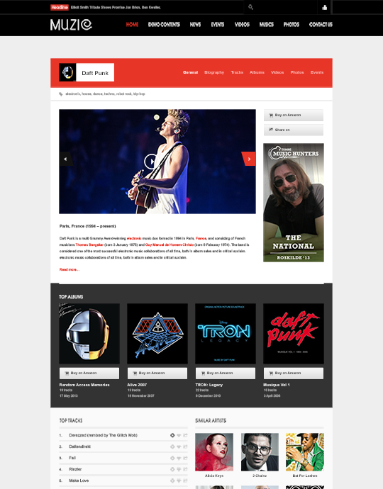 Music Jooomla template author page - JA Muzic