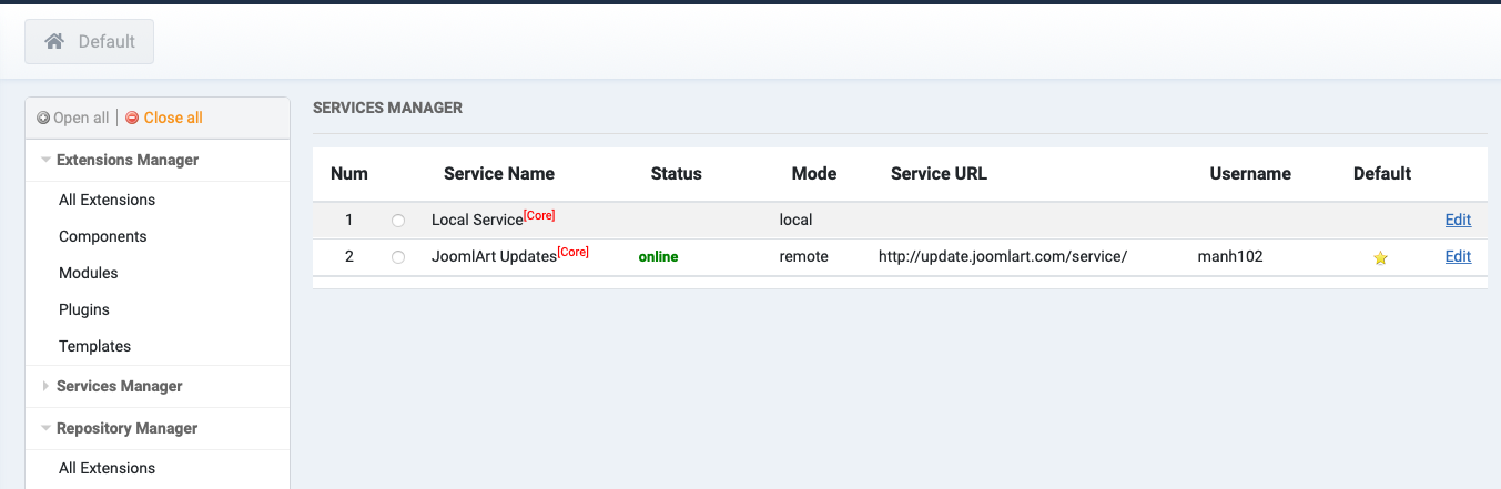 JA extension manager